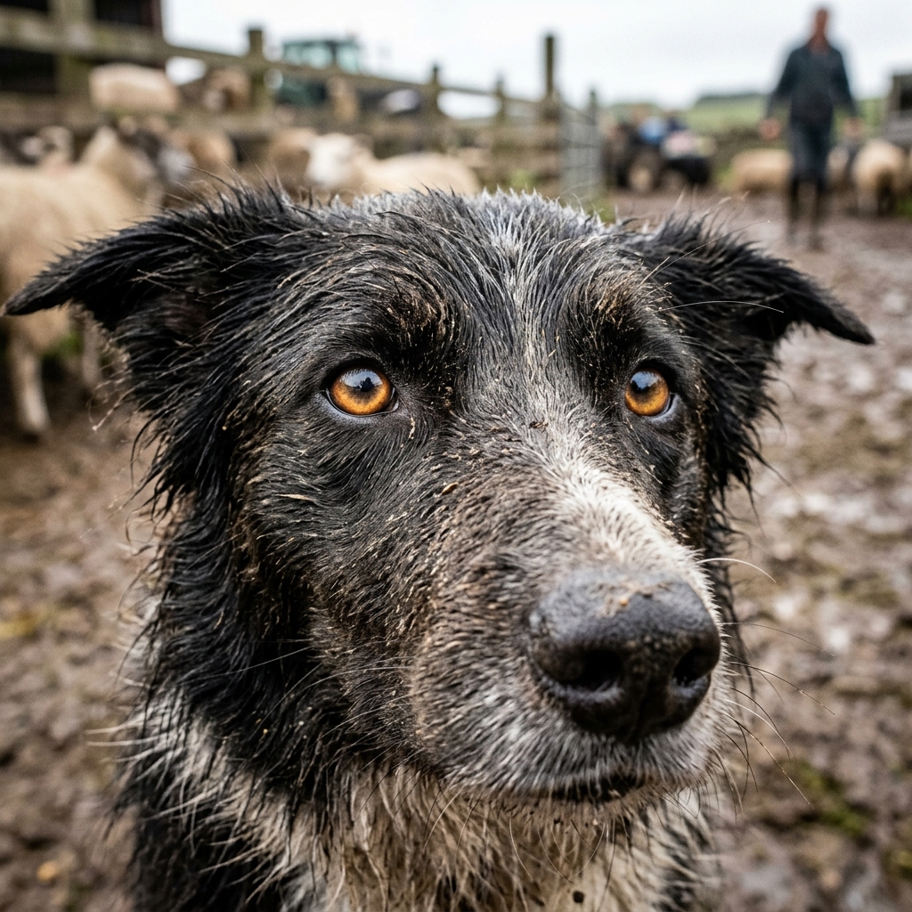 Intense gaze of working collie