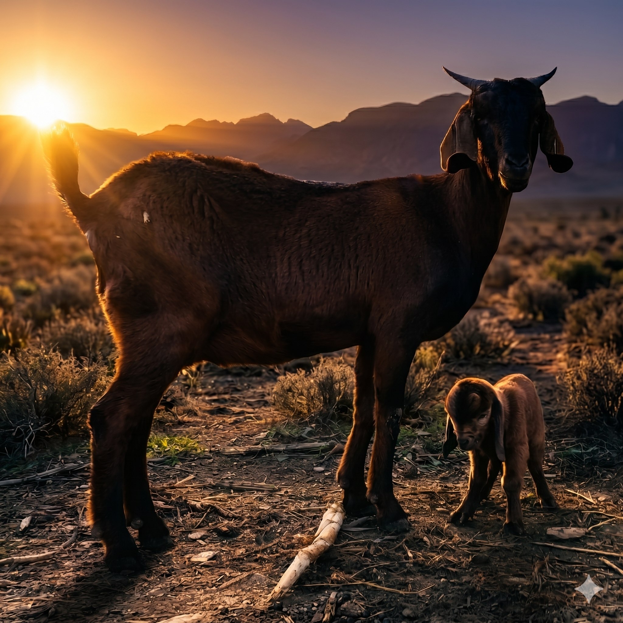 Ewe and kid in golden hour